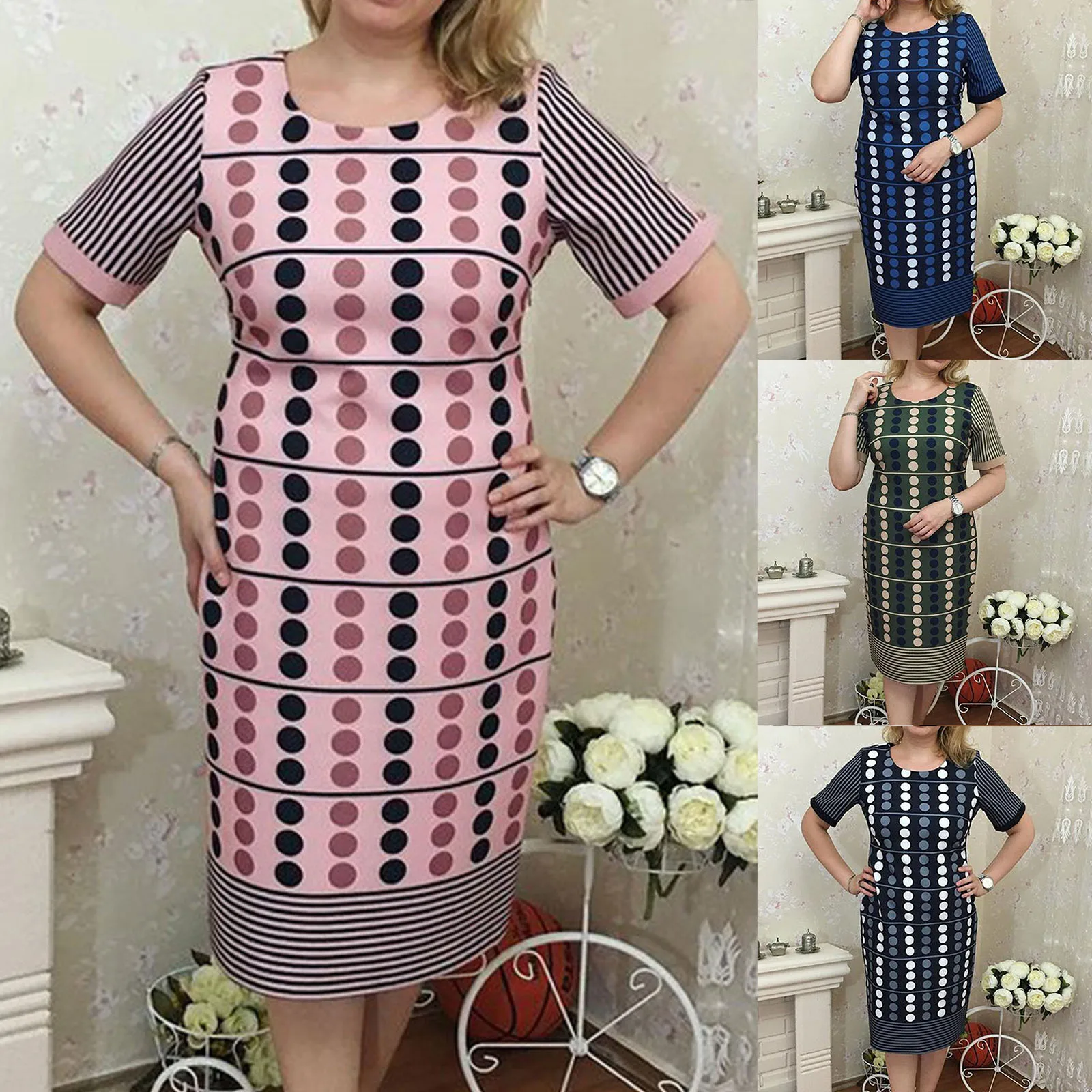 

Женское Элегантное трикотажное кружевное платье-накидка, модное повседневное джинсовое платье с круглым вырезом и коротким рукавом для же...