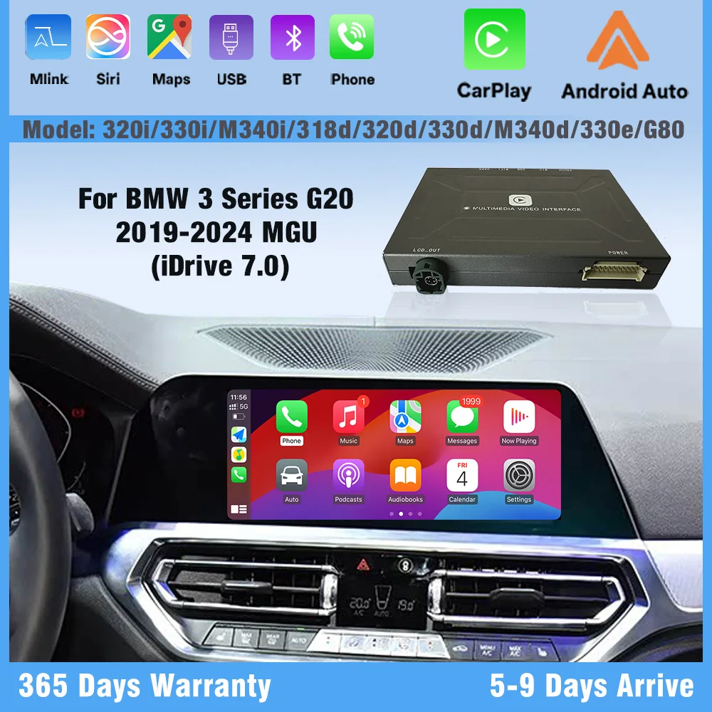 Фото Беспроводной адаптер CarPlay Android Auto iDrive 7 для BMW 3 серии G20 2019-2024, подходит для моделей 320i, 330i, M340i, 318d, 320d, 330d, M340d, 330e, G80 №1