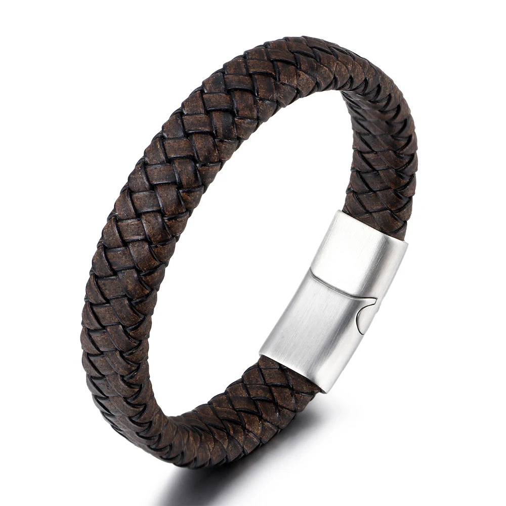 

Коричневый мужской кожаный Титановый стальной плетеный браслет для мужчин и женщин
