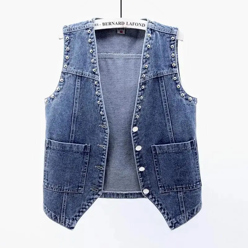 

2022 New Spring Summer Denim Vest Jackets Women Rivet Coat Vest Loose Fashion Single-Breasted Waistcoat Cowgirl Jacket Female