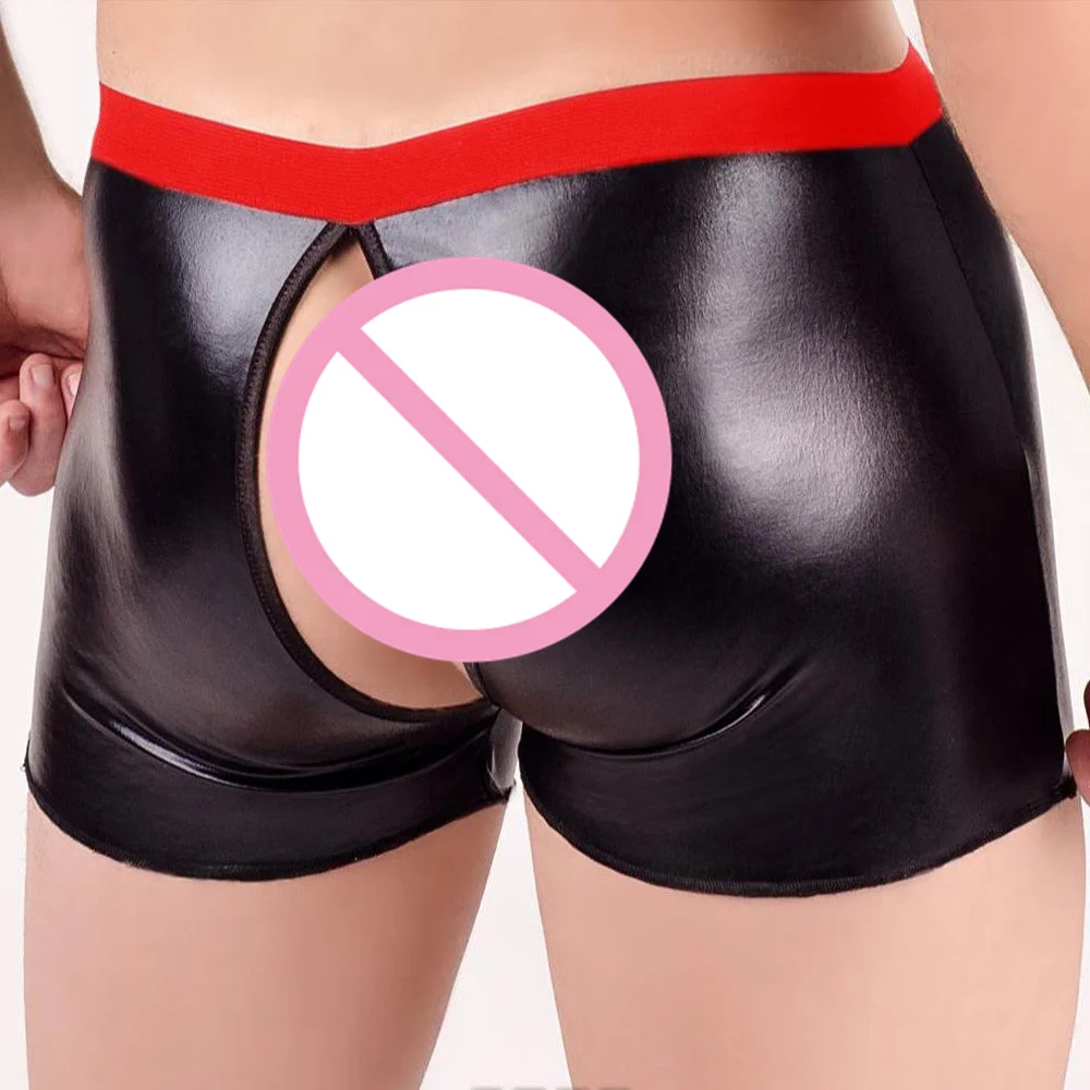 

Men's Open Crotch Underwear Sexy Man Patent Leather Night Club Stage Panties Male Hollow Out Panties Erotic Lingerie Underpants