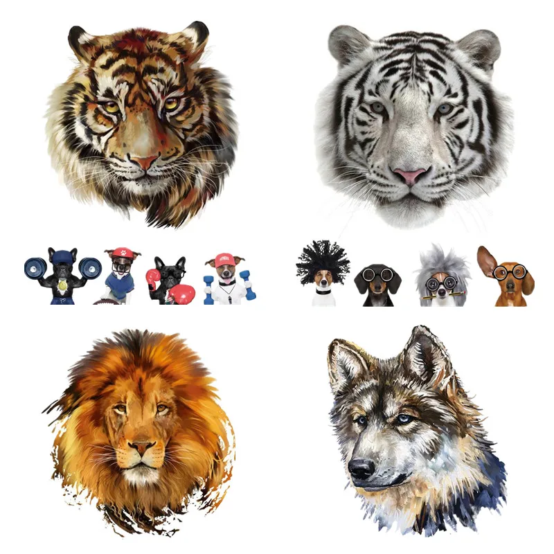 

Iron On Patches for Clothing Tiger Lion Wolf Dog Thermal Transfer Display Clothes Vinyl Stickers Designs DIY T-shirt Top Hoodies