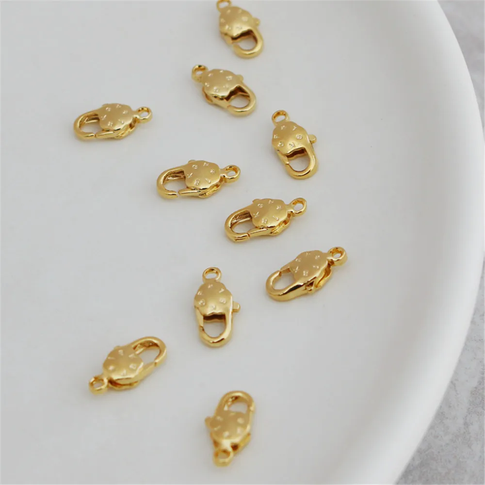 

18KGP double-sided engraved copper package gold color 5*10mm fish tail button Spring button lobster clasp diy jewelry button