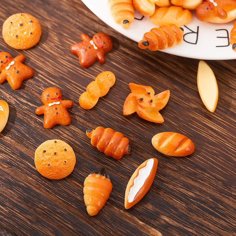 

100PCS Cute Resin Simulation Food Bread Biscuit FlatBack Cabochon Scrapbook Kawaii DIY Embellishments Charm Decorate Accessories