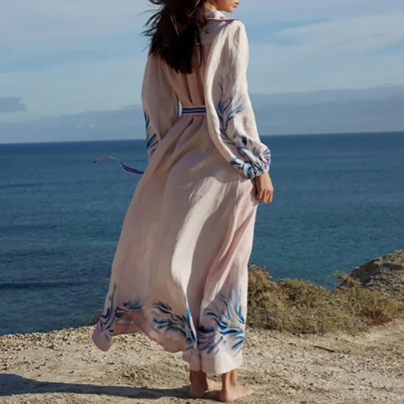 Новинка 2025 летнее платье в стиле бохо с длинными рукавами элегантное праздничное