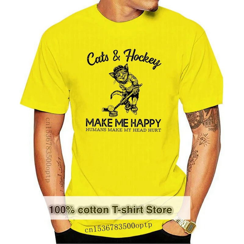

Cats And Hockey Make Me Happy Humans Make My Head Hurt T-Shirt Plus Size Clothing Tee Shirt