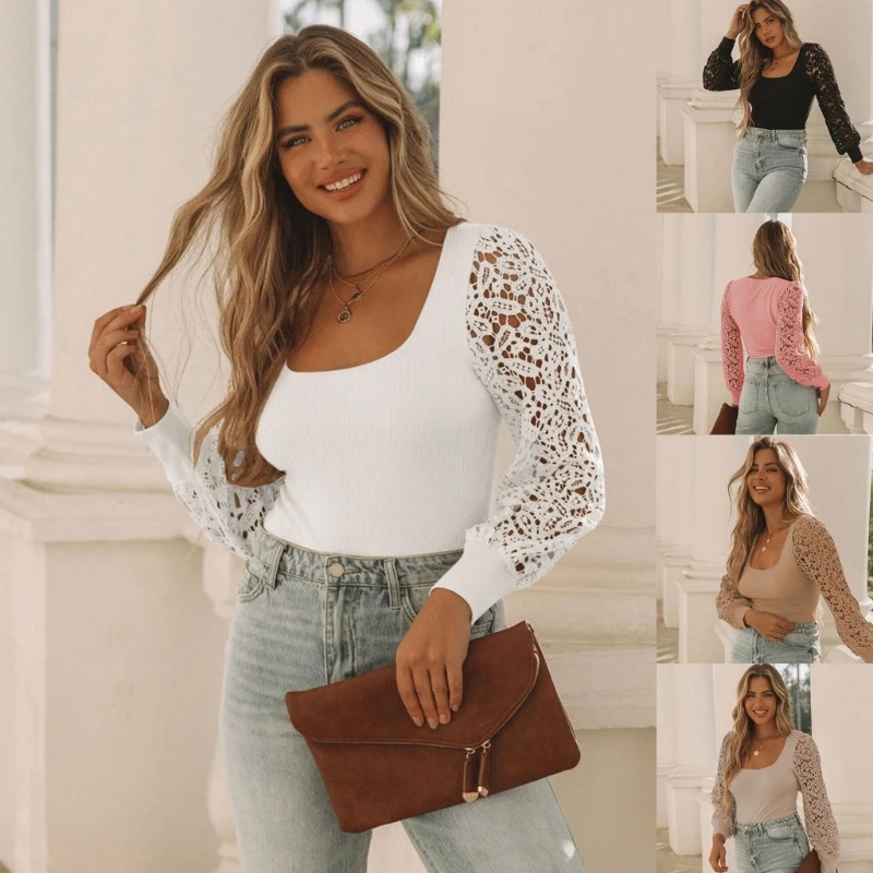 

Женская рубашка с длинным рукавом и квадратным вырезом