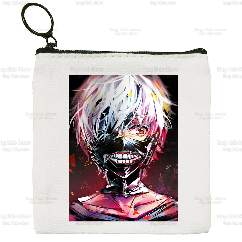 Anime Tokyo Ghoul Kaneki Ken Cool Manga Canvas Coin Purse Custompattern Logo Storage Pouch Canvas Bag Coin Bag Key Coin Purse