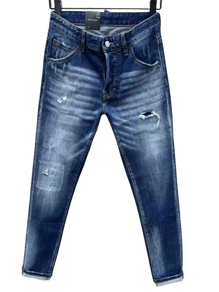 

2023 новые модные брендовые мужские джинсы с дырками и рисунком C013