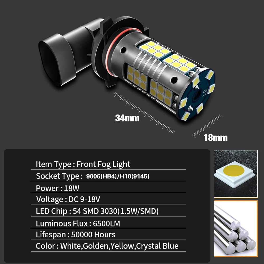 2pcs LED Fog Light Blub 9006 HB4 Lamp Canbus No Error For Hyundai Accent i10 i30 Sonata Solaris 2017 2018 2019 2020 2021 - купить по