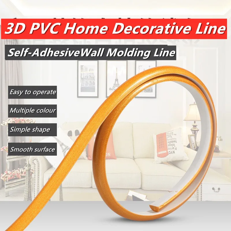 

Home Decoration PVC Self-Adhesive Wall Molding Trim Line Ceiling Baseboard Background Decor Line Frame Border Decor 3D Sticker