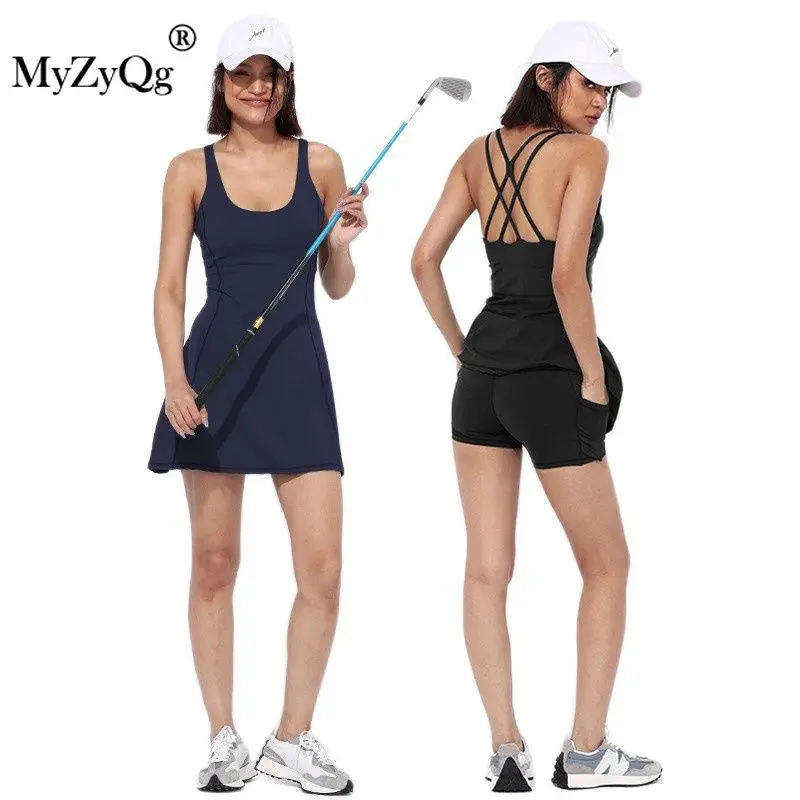 

Женские теннисные платья-кюлоты из двух предметов, Спортивная быстросохнущая эластичная Спортивная одежда для йоги, бега, фитнеса, волейбо...
