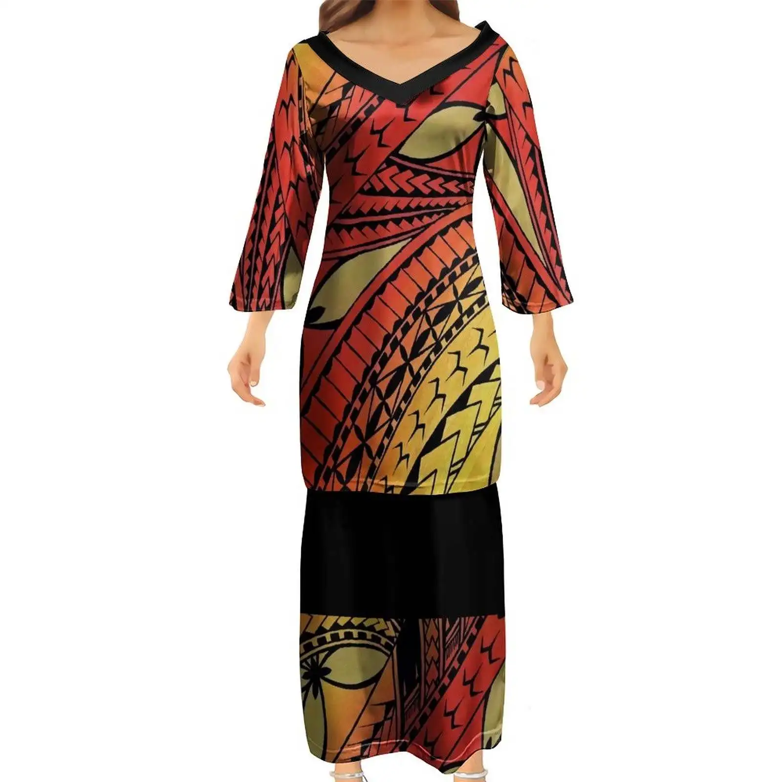 Платье-макси с V-образным вырезом и рукавом 2/3 |