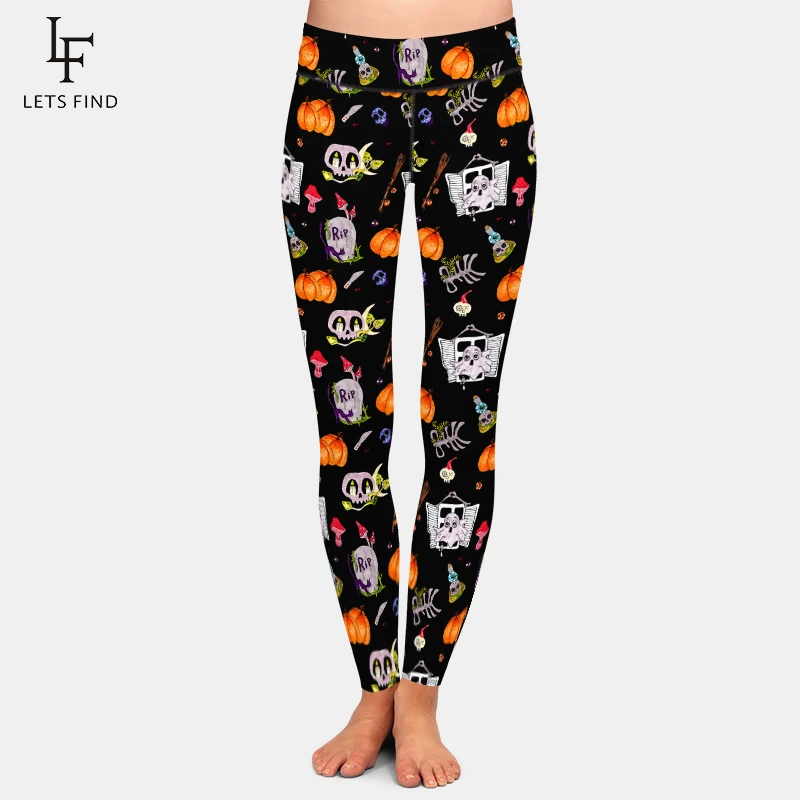 LETSFIND Fashion Happy Halloween Tombstones and Pumpkins Print Women Fitness Slim Legging New High Waist Soft Leggings