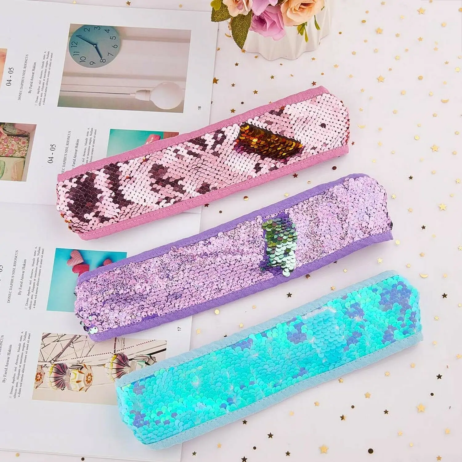 

Women Girls Mermaid Headbands Headwear Shiny Hairbands Scrunchies Hair Accessories Elastic Stretchy Reversible Sequins Hair band