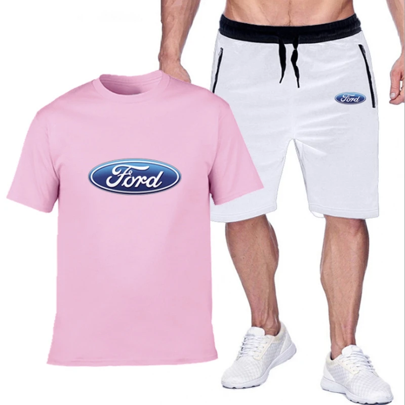 

Mens Short Sets for FORD Car Logo Printed Summer High Quality Cotton Sportswear 2Pcs Tshirt Shorts Tracksuit Man Brand Sets