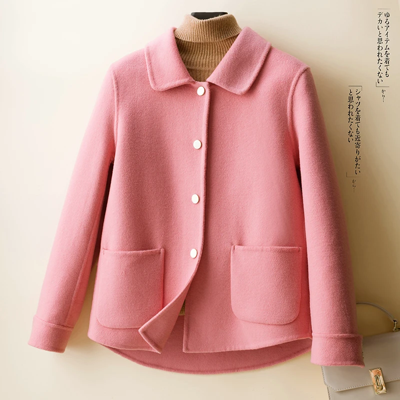 2022 autumn and winter new double-sided woolen short coat commuter 100% wool coat temperament women's coat