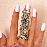 fashion angel wings ring jewelry punk style silver butterfly sets rings party jewerly accessories