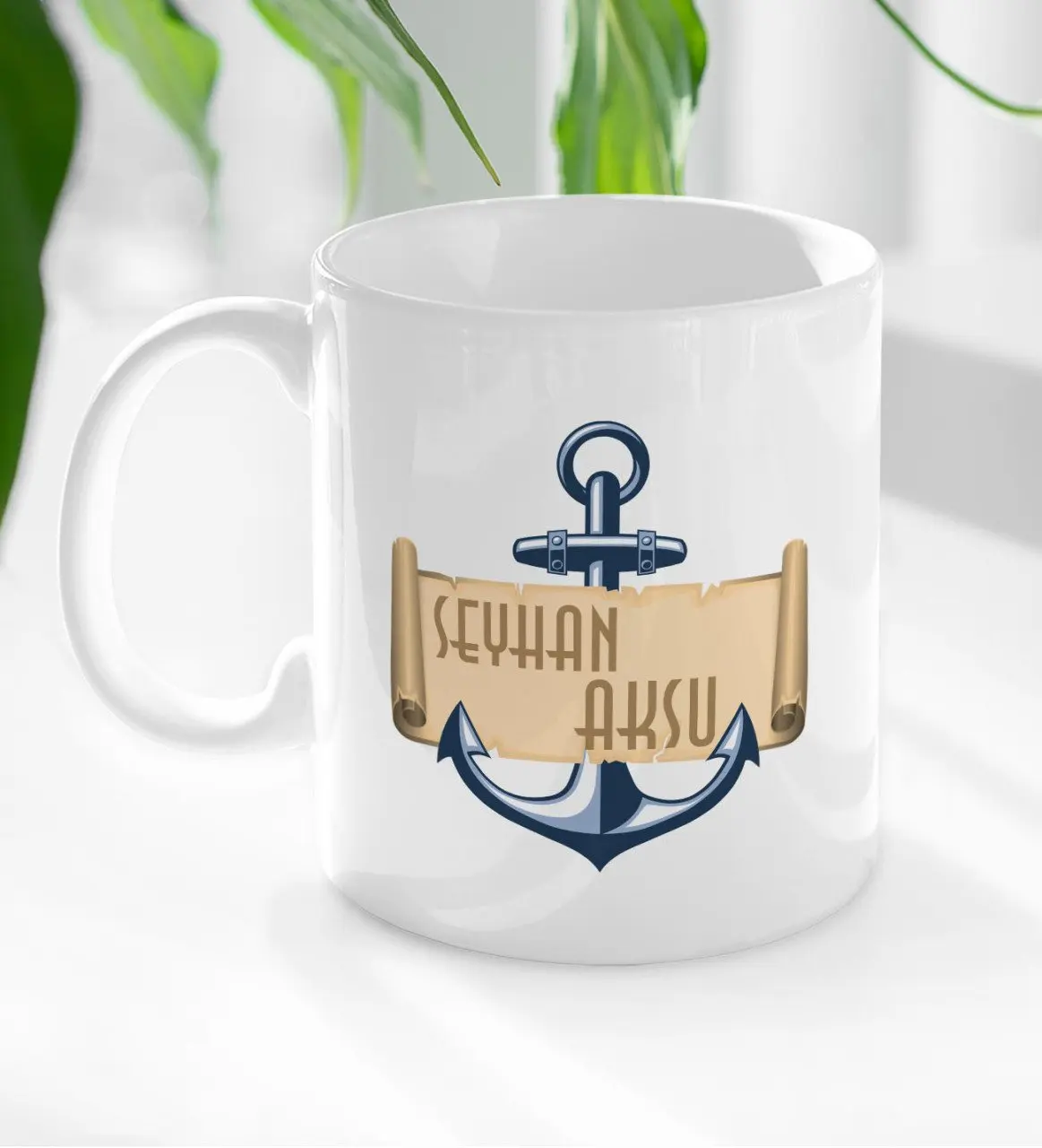 

Персонализированная белая кружка с якорем
