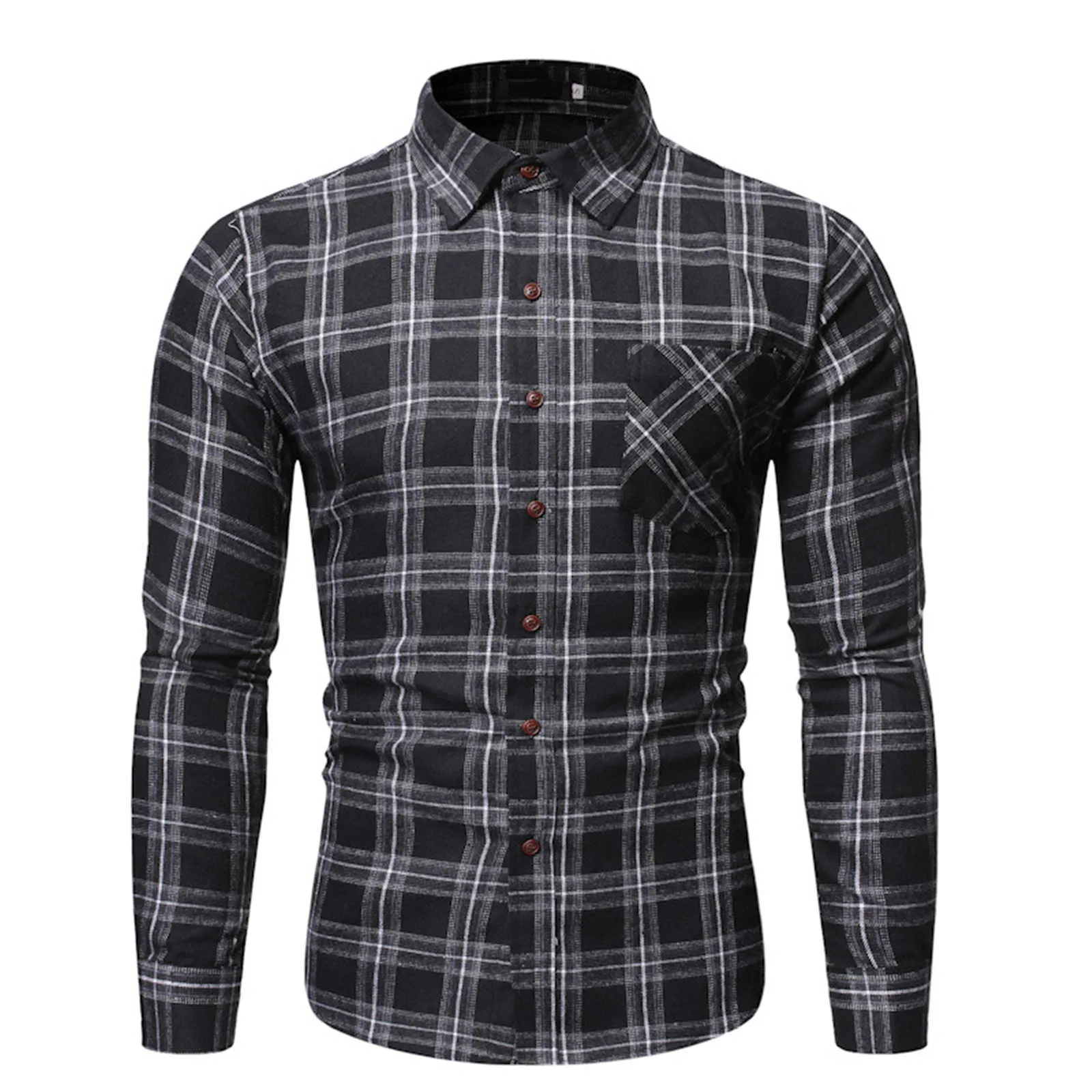 

Men's Slim Plaid Turn-down Collar Long Sleeve Casual Shirt Top Blouse Long Shirt