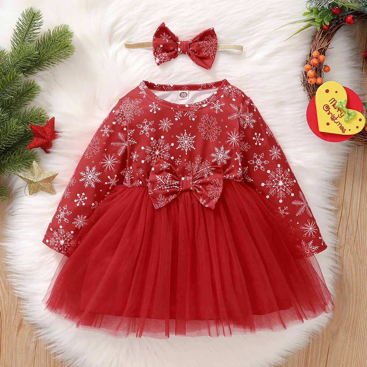 

Cotton Snowflake Print Dress for Baby Girls Long Sleeves Infant Kids Dress Girl Princess 1st Birthday Party Clothes Christmas