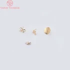 Латунные круглые серьги-гвоздики с бантом, покрытые 24-каратным золотом, 10 шт., фурнитура для изготовления ювелирных изделий своими руками, (2618)