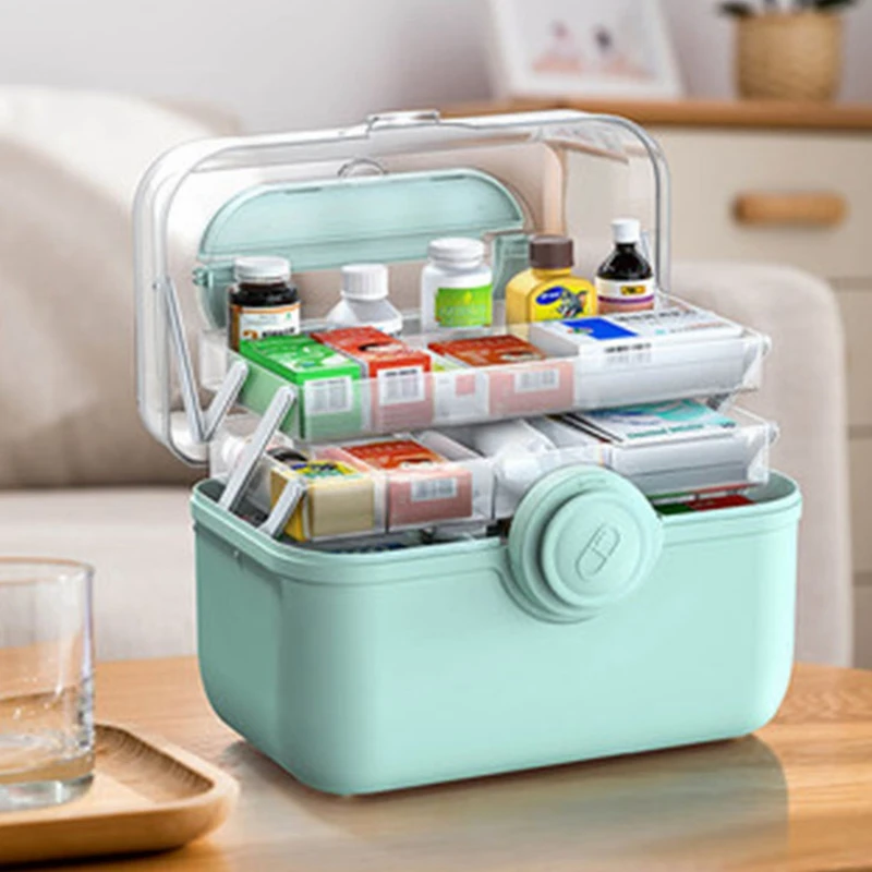 3 Layer Medicine Box with Lock Plastic High Capacity Folding Portable First Aid Kit Storage Box for Medicine Pill Box Organizer