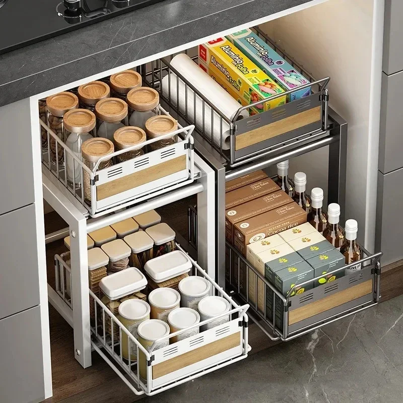 

Скользящий органайзер для хранения под раковиной, 2-уровневый ящик, многофункциональная стойка, шкаф под раковину, стеллаж для хранения, органайзер для ванной и кухни