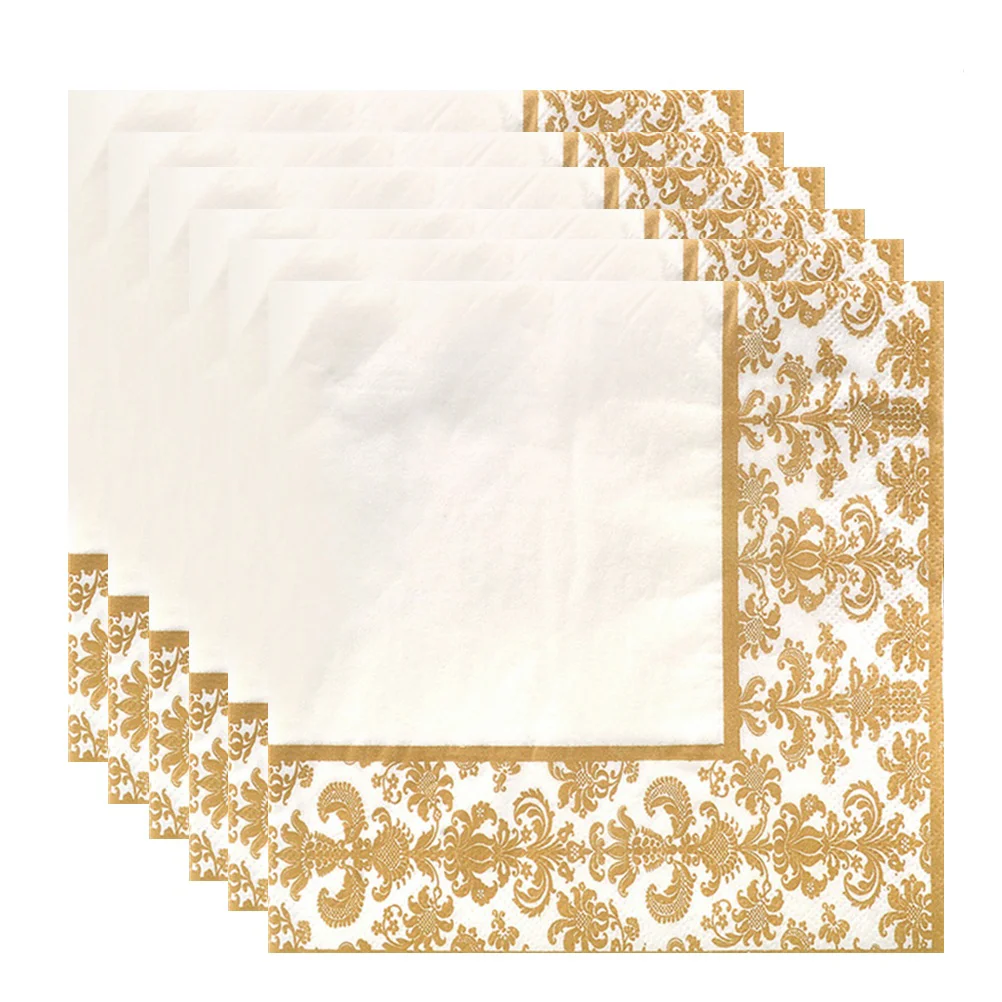 

Paper Napkins Cocktail Tissue Napkin Gold Tea Golden Party Decorative Disposable Restaurant Printed Daily Use