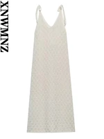 xnwmnz 2022 summer women fashion knitted hollow long dress beach style adjustable straps female chic dress