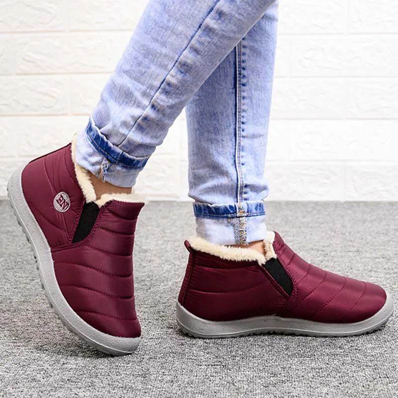 

Женские Водонепроницаемые зимние теплые меховые туфли на плоской подошве с круглым носком, унисекс, женские лоферы, повседневная женская о...