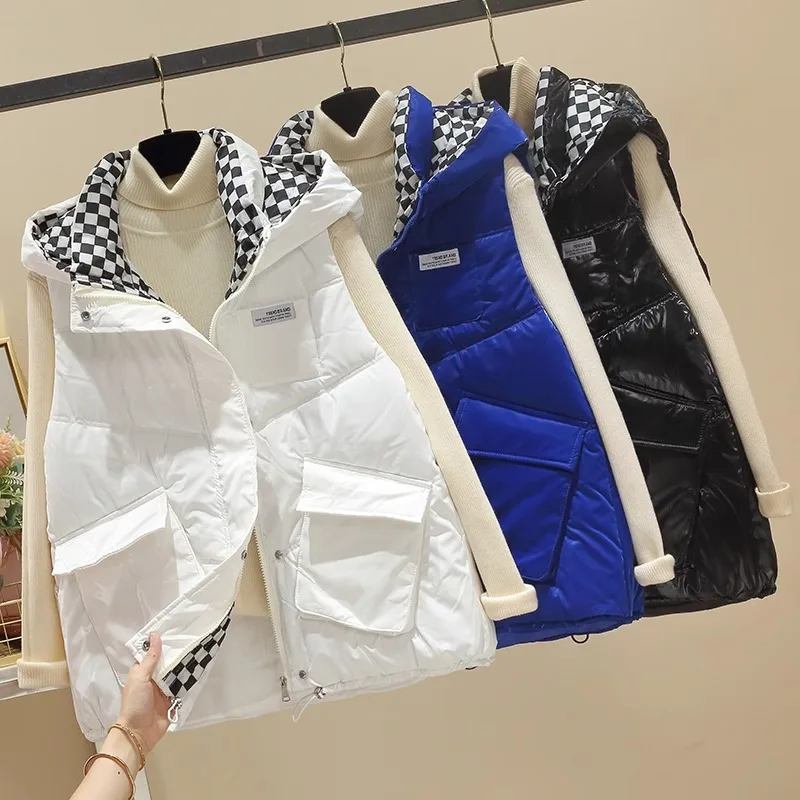 Пуховый хлопковый жилет с капюшоном женский короткий 2024 осень и зима новый
