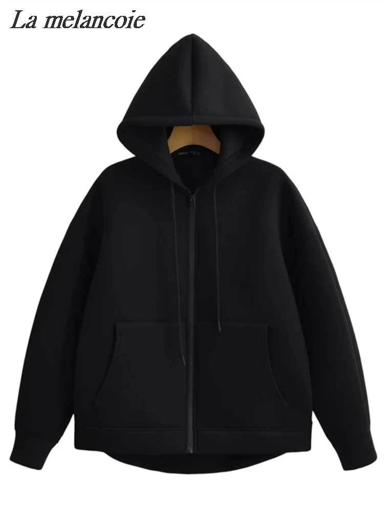 Толстовка Женская на молнии Осень-зима 2024 Повседневная Оверсайз с двойными