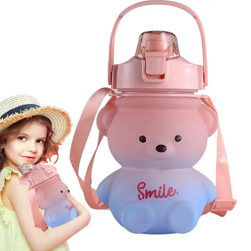 

Bear Straw Bottle 1100ml Portable Bear Scraw Cup With One-Click Button Bear Bottle Large Capacity Leakproof Dustproof For Summer