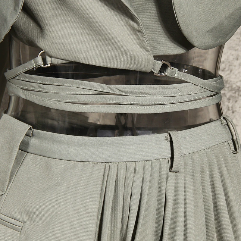 2022 Autumn Women Blazer Two Piece Suit Bandage Short Style Top and Irregular Pleated Mini Skirt Fit Fire Business Set