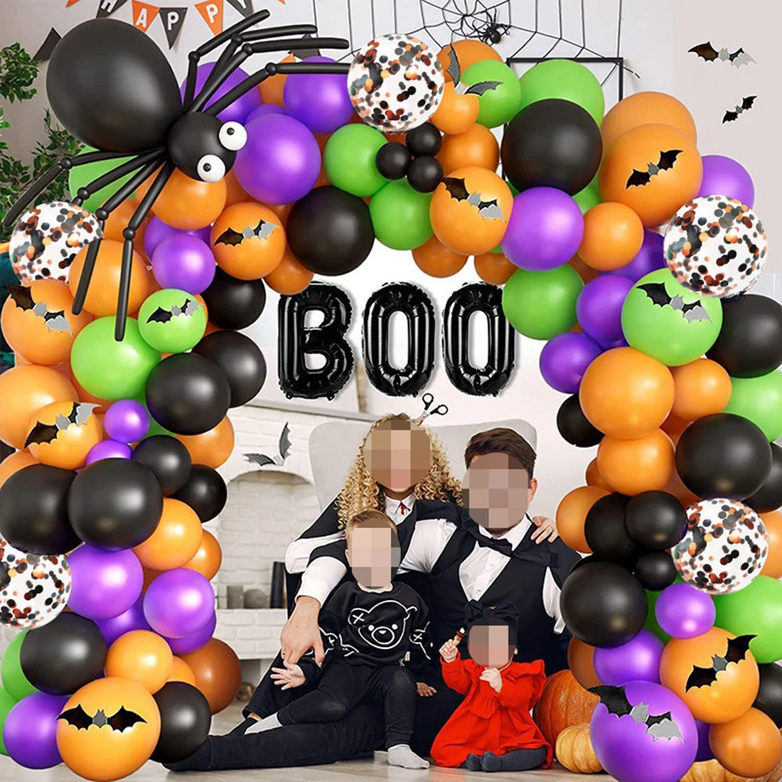 

Фиолетовая оранжевая гирлянда на Хэллоуин, фотография, паук, летучая мышь, алюминиевая пленка, воздушный шар на Хэллоуин, украшение 2023