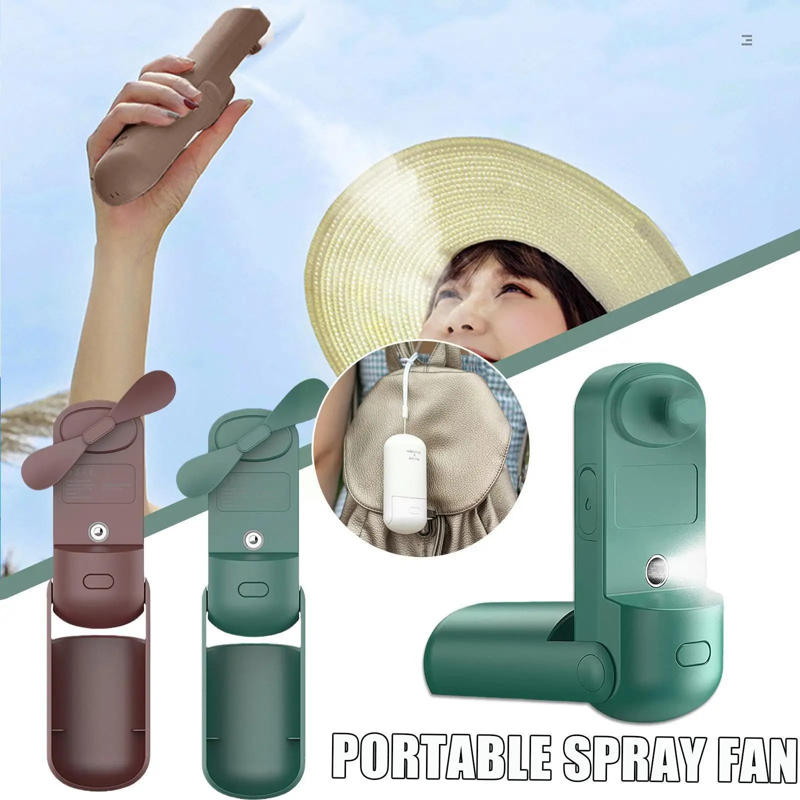 

3 In 1 Handheld Mini Cooling Fan Foldable Neck Hanging Fan Handheld Usb Spray Adjustable Humidifier Rechargeable Fan Fan Wa J6p0