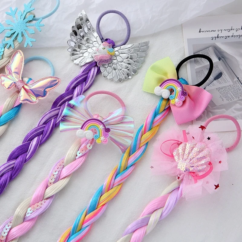

Cartoon Bow Butterfly Hair Braid Headbands for Girls Kids Children Colorful Ponytail Holder Rubber Band Fashion Hair Accessories