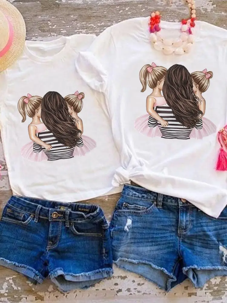 

Family Matching Outfits Tee Striped New Cute Graphic T-shirt Women Girls Boys Kid Child Summer Mom Mama Clothes Clothing