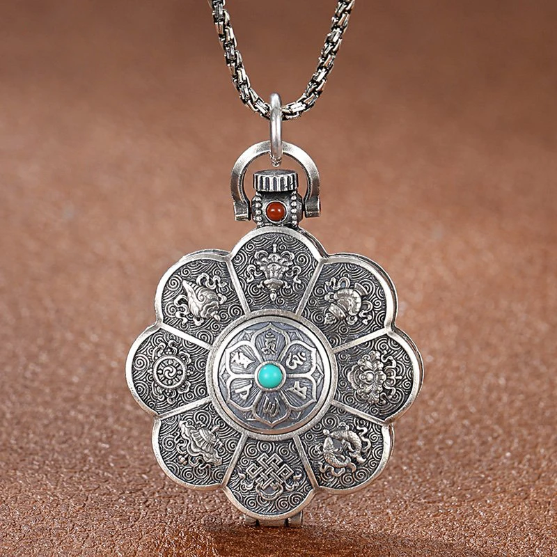 

New Lotus Auspicious Eight Treasures Six-character Mantra Gawu Box Pendant Male Personality Amulet Necklace Female