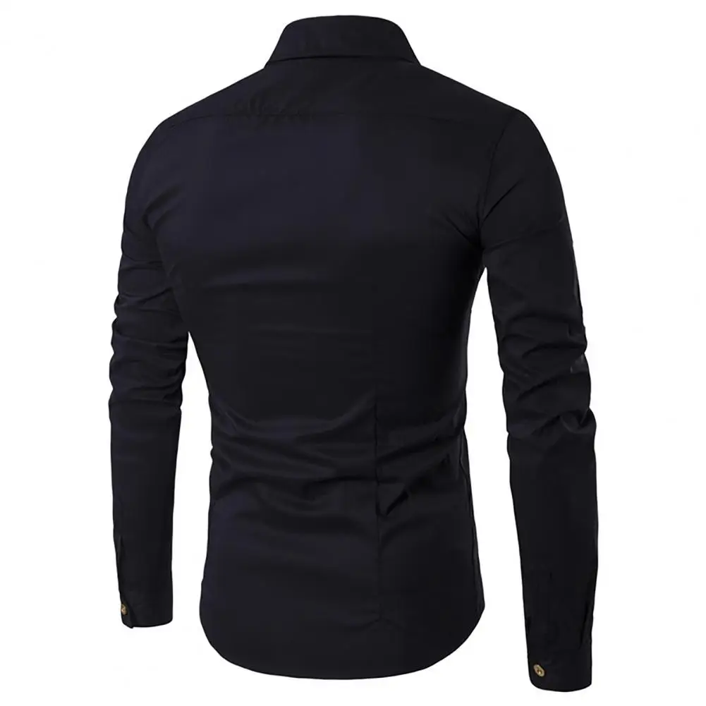 

Popular Male Shirt Long Sleeves Washable Men Shirt Slim Fit Turndown Collar Shirt