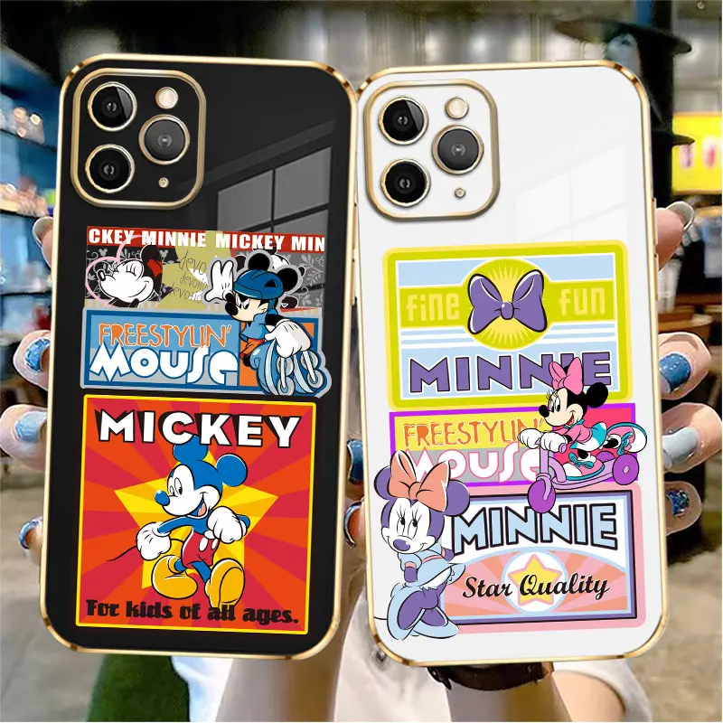 

Minnie Mickey Mouse Freestyling Luxury Plating Phone Case For iPhone 14 13 12 11 Pro Max Mini X XR XS Max 7 8 6 6s Plus Shell