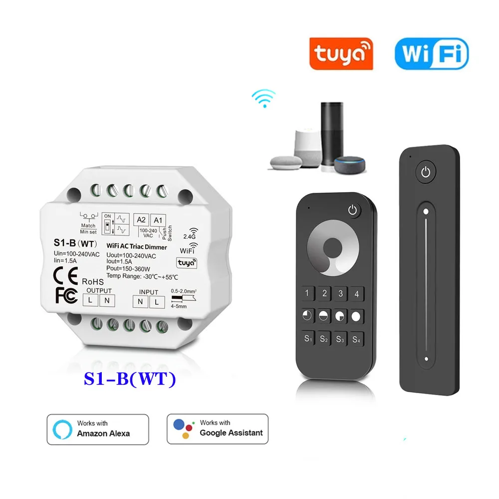 TUYA WIFI AC Triac RF + Push dimmer LED Dimmer Switch 110V 220V TUYA APP Control 2.4G Wireless RF Remote Controller