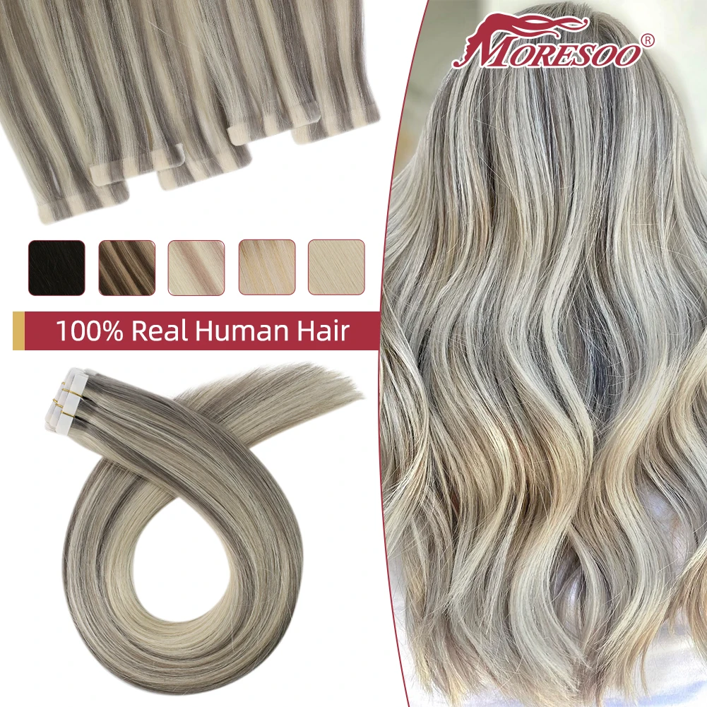 

Moresoo Injection Tape in Human Hair Extensions Virgin Hair Double Drawn Natural Straight Seamless Injected PU Skin Weft Hair