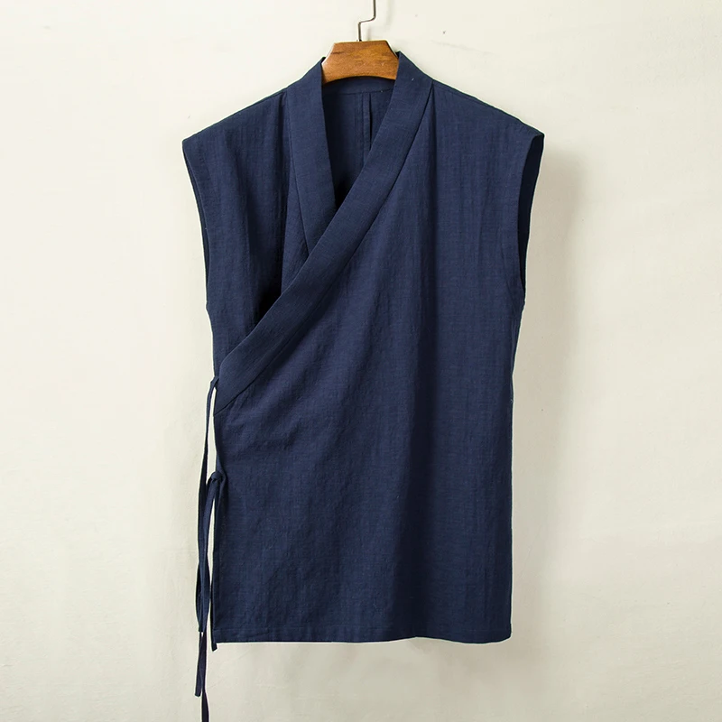 

JRJZ Spring And Summer Men's Clothing Vest Shirts For Men Linen Cotton Sleeveless Men's Tang Suit Kimono Cardigan Men's Slit Top