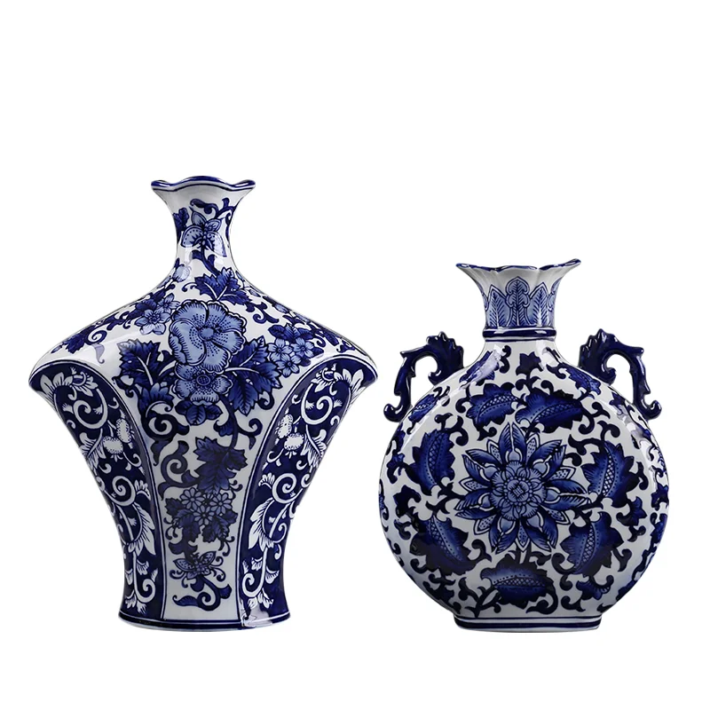 

Jingdezhen blue and white porcelain vase decoration living room Blue and white pottery model house sales home soft decoration