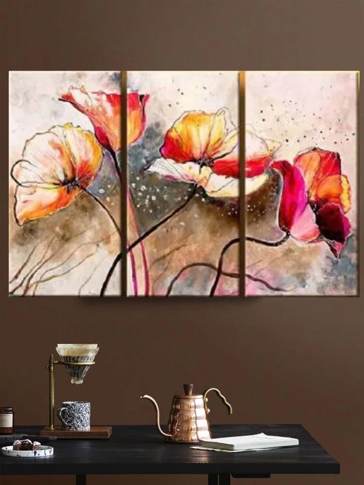 

RUOPOTY 3pc/Set Frame DIY Painting By Numbers For Adults Red Flower DIY Craft Modern Wall Art Picture By Numbers For Home Decors