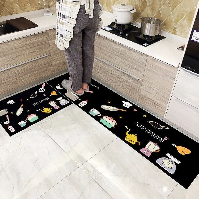 

Cartoon Kitchenware Pattern Kitchen Carpets Felt Material Bedroom Rectangle Anti-slip Carpet House Entrance Doormat for Kitchen