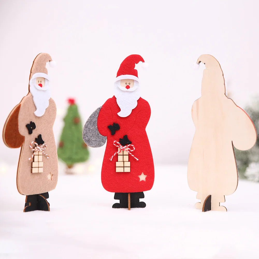

Xmas Wooden Desktop Christmas Tree Santa Claus Felt Cloth DIY Decoration For Home New Years Garden Party Ornament Accessories