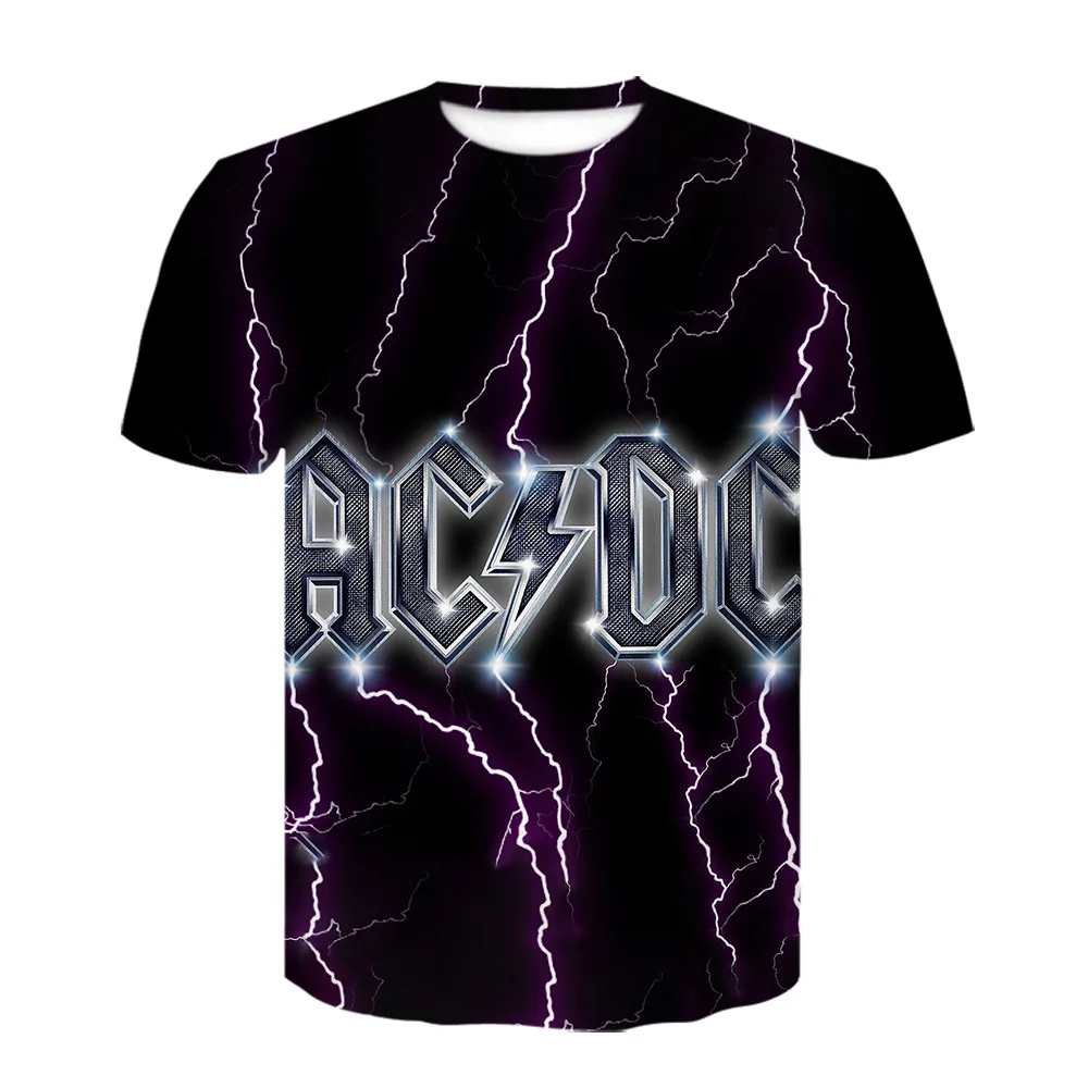

Summer New Fashion Men's ACDC Band Rock 3D Digital Printing Casual Fashion Men's Round Neck Short-Sleeved T-Shirt Oversize